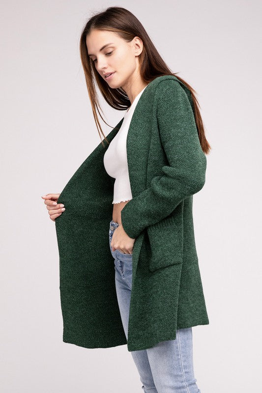 Zenana Hooded Open Front Sweater Cardigan-ZENANA-[option4]-[option5]-[option6]-[option7]-[option8]-Shop-Boutique-Clothing-for-Women-Online
