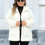 Plus Size Fuzzy Collared Neck Long Sleeve Jacket-Jacket-Trendsi-[option4]-[option5]-[option6]-[option7]-[option8]-Shop-Boutique-Clothing-for-Women-Online