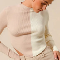 SO ME Color Block Fitted Crop Sweater Top-Sweaters-Trendsi-[option4]-[option5]-[option6]-[option7]-[option8]-Shop-Boutique-Clothing-for-Women-Online