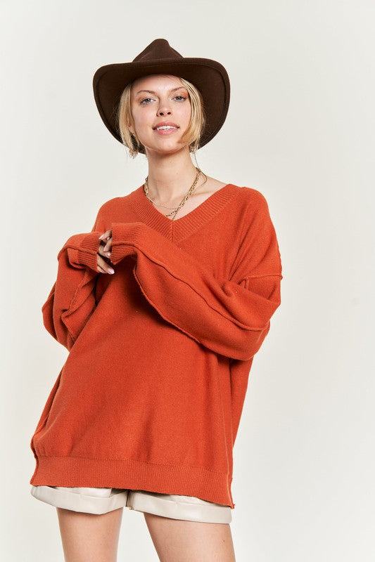 V-NECK OVERSIZED SWEATER PLUS SIZE-Jade By Jane-[option4]-[option5]-[option6]-[option7]-[option8]-Shop-Boutique-Clothing-for-Women-Online