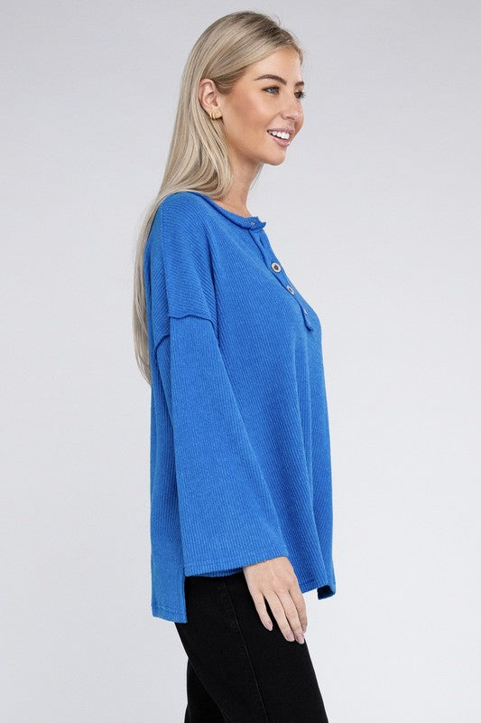 Zenana Ribbed Brushed Melange Hacci Henley Sweater-ZENANA-[option4]-[option5]-[option6]-[option7]-[option8]-Shop-Boutique-Clothing-for-Women-Online