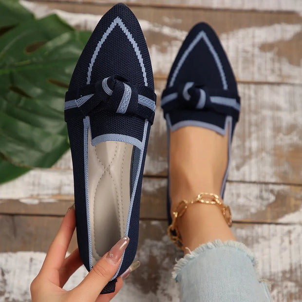 Bow Contrast Trim Point Toe Loafers-Flats-Trendsi-[option4]-[option5]-[option6]-[option7]-[option8]-Shop-Boutique-Clothing-for-Women-Online
