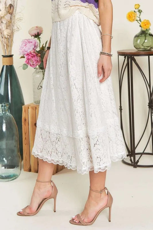ADORA Elastic Waist Lace Midi Skirt-Skirts-Trendsi-[option4]-[option5]-[option6]-[option7]-[option8]-Shop-Boutique-Clothing-for-Women-Online