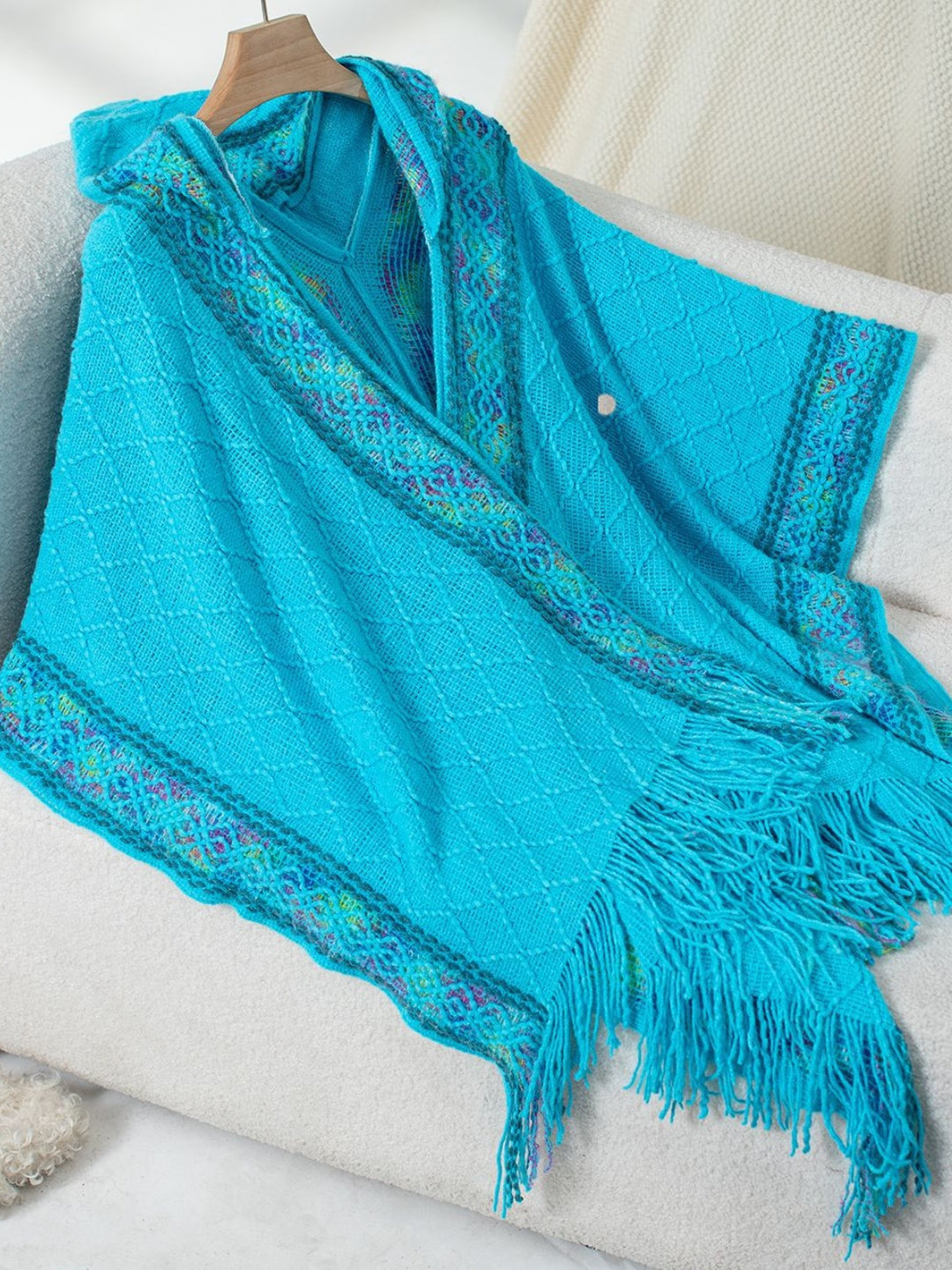 Fringe Half Sleeve Hooded Poncho-Trendsi-Sky Blue-One Size-[option4]-[option5]-[option6]-[option7]-[option8]-Shop-Boutique-Clothing-for-Women-Online