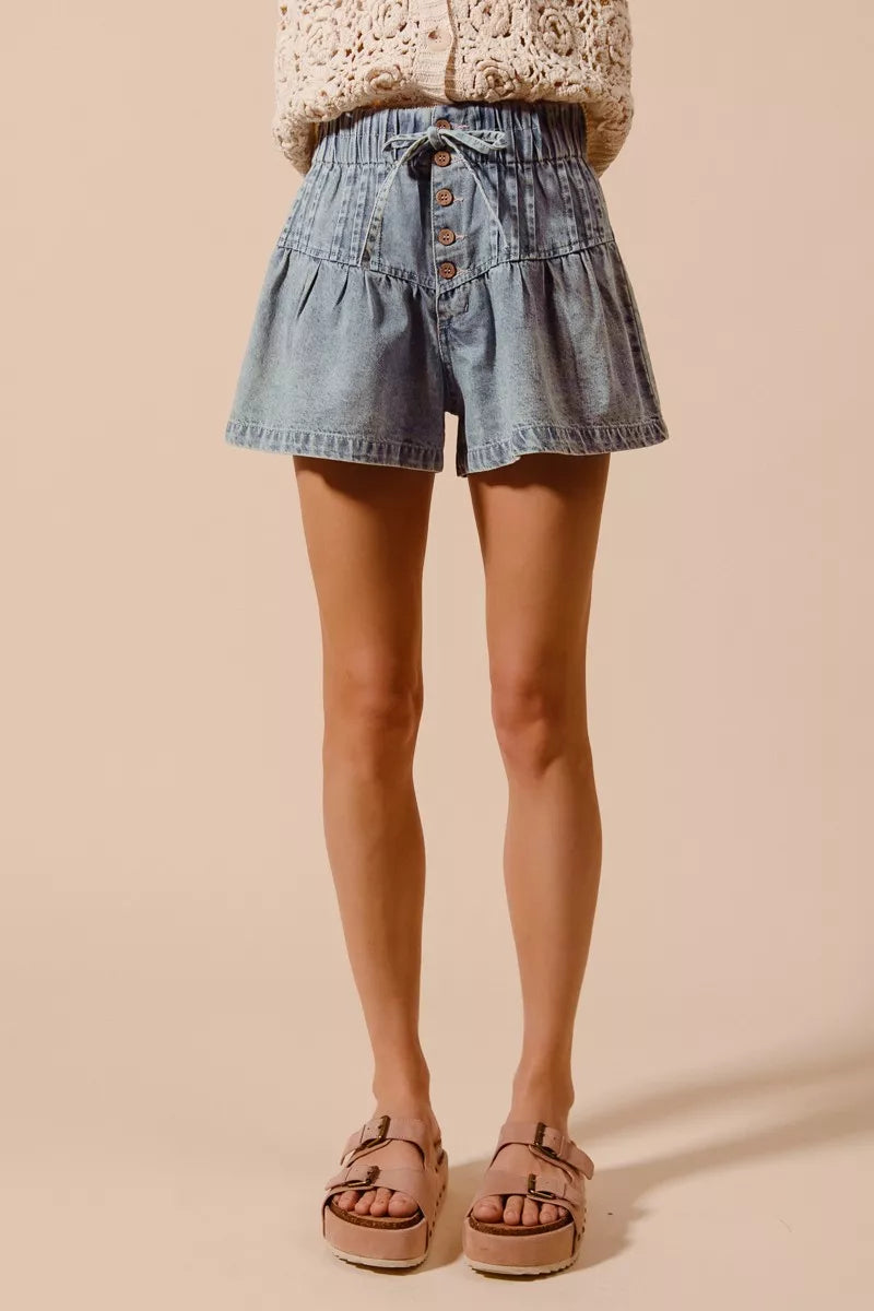 SO ME Flared Denim Shorts with Elasticized Waist-Shorts-Trendsi-[option4]-[option5]-[option6]-[option7]-[option8]-Shop-Boutique-Clothing-for-Women-Online
