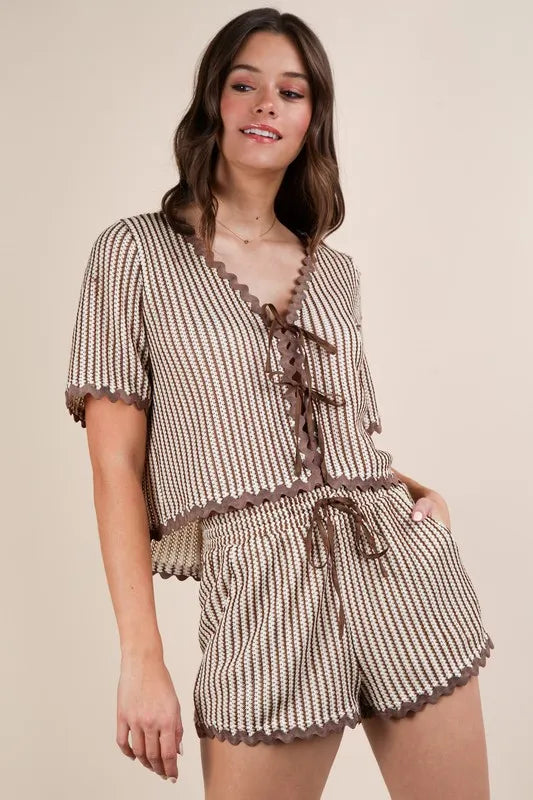 VERY J Wave Trim Detail Knit Top & Shorts Set-Sets-Trendsi-[option4]-[option5]-[option6]-[option7]-[option8]-Shop-Boutique-Clothing-for-Women-Online