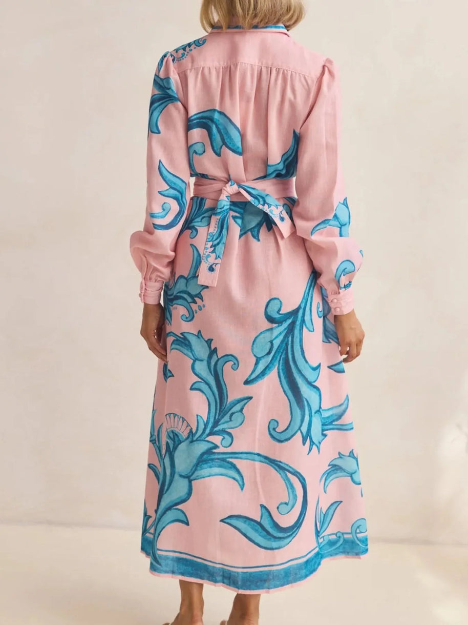 Printed Button Down Belted Shirt Dress-Dresses-Trendsi-[option4]-[option5]-[option6]-[option7]-[option8]-Shop-Boutique-Clothing-for-Women-Online
