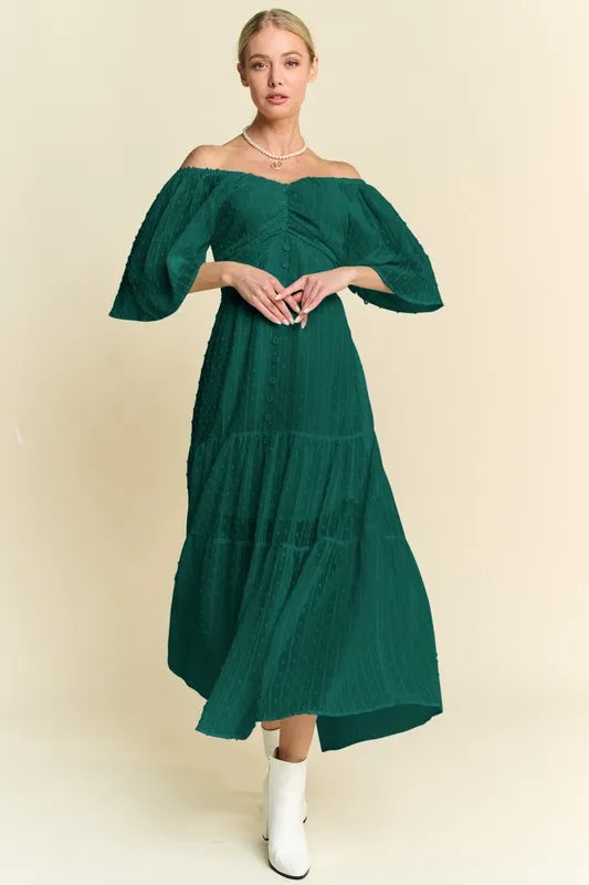 Davi & Dani Swiss Dotted Ruched Ruffle Open Back Midi Dress-Dresses-Trendsi-[option4]-[option5]-[option6]-[option7]-[option8]-Shop-Boutique-Clothing-for-Women-Online