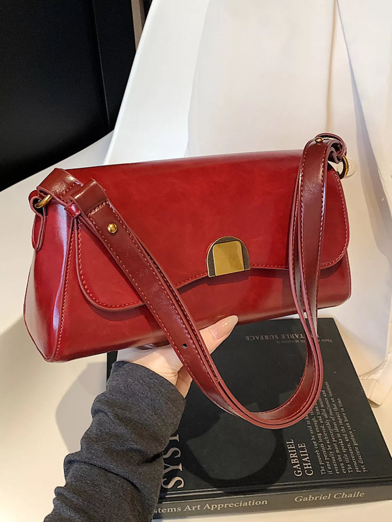 Golden Clasp Shoulder Bag-hand bag-Trendsi-[option4]-[option5]-[option6]-[option7]-[option8]-Shop-Boutique-Clothing-for-Women-Online
