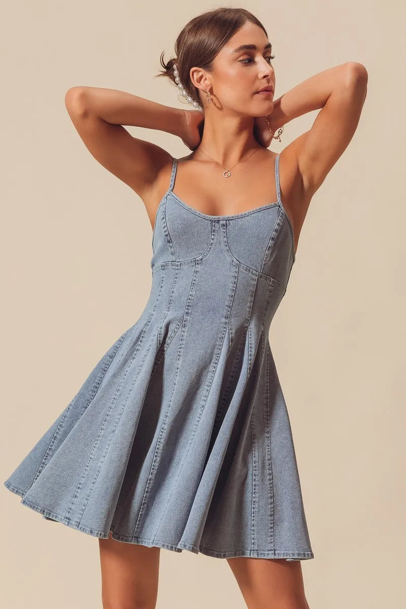SO ME A Line Fit and Flare Denim Mini Dress-Dresses-Trendsi-[option4]-[option5]-[option6]-[option7]-[option8]-Shop-Boutique-Clothing-for-Women-Online