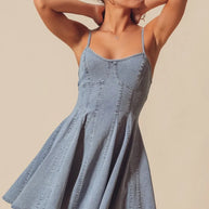 SO ME A Line Fit and Flare Denim Mini Dress-Dresses-Trendsi-[option4]-[option5]-[option6]-[option7]-[option8]-Shop-Boutique-Clothing-for-Women-Online
