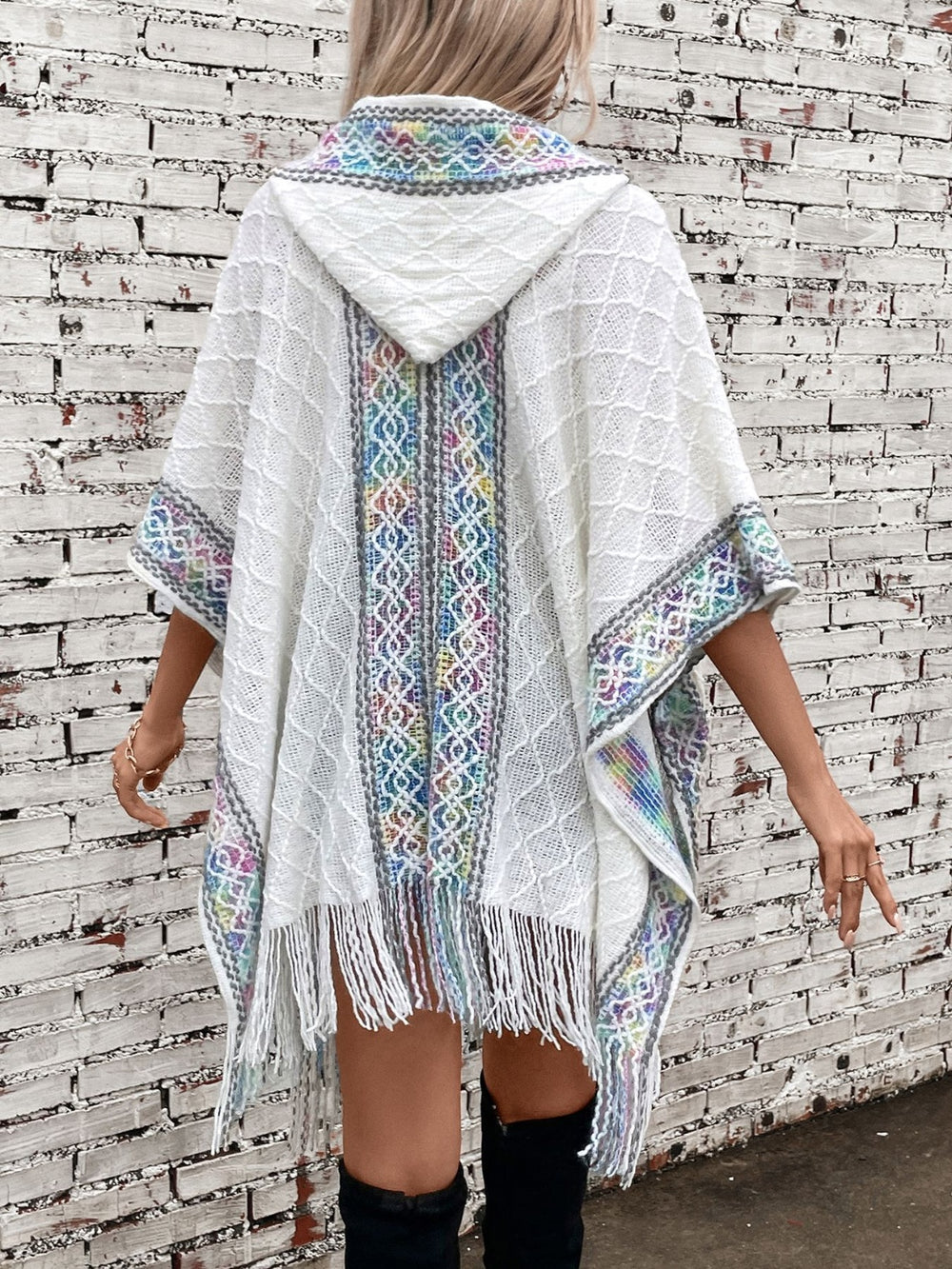 Fringe Half Sleeve Hooded Poncho-Trendsi-[option4]-[option5]-[option6]-[option7]-[option8]-Shop-Boutique-Clothing-for-Women-Online