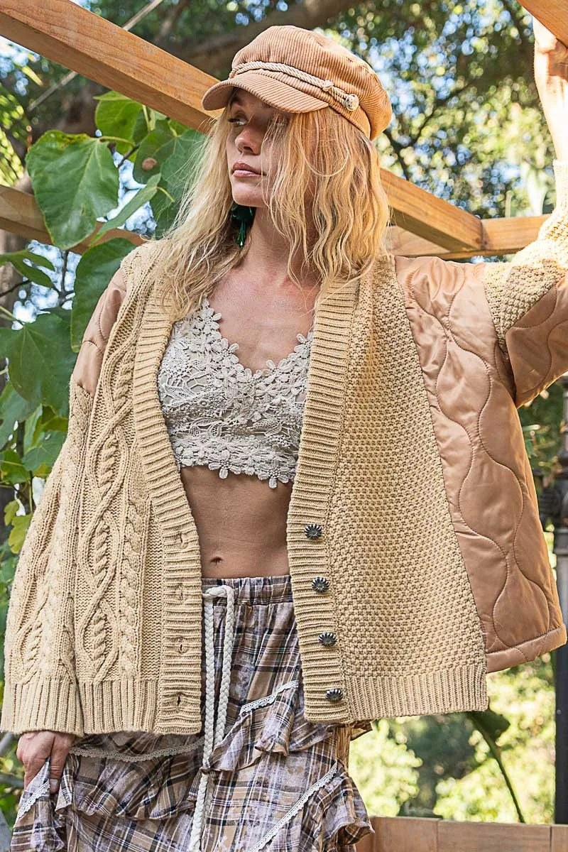 POL Quilting Patch Button Up Cable Knit Jacket-Coats & Jackets-Trendsi-[option4]-[option5]-[option6]-[option7]-[option8]-Shop-Boutique-Clothing-for-Women-Online