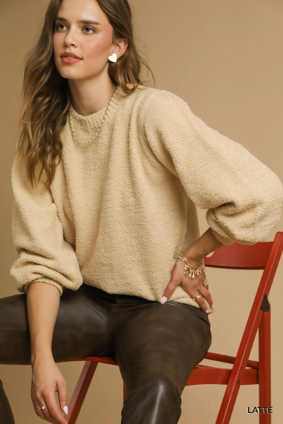 Umgee Textured Long Sleeve Sweater with Ribbed Trim-Sweaters-Trendsi-[option4]-[option5]-[option6]-[option7]-[option8]-Shop-Boutique-Clothing-for-Women-Online