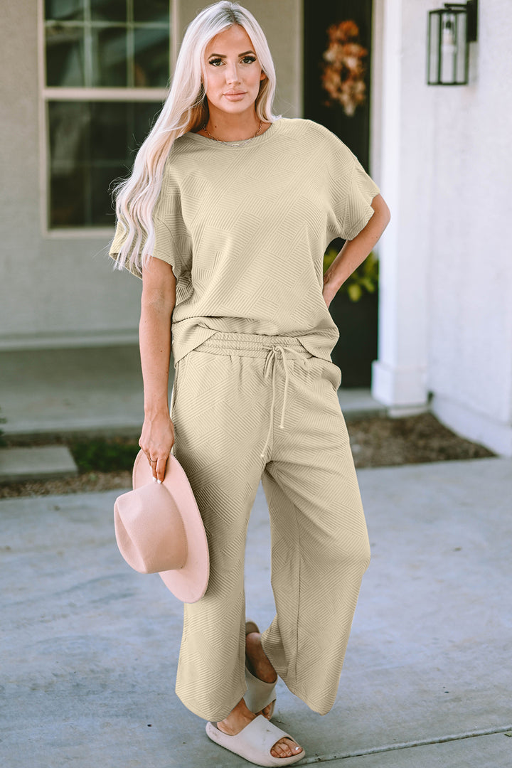 Short Sleeve Top and Pants Textured Lounge Set-Trendsi-Beige-S-[option4]-[option5]-[option6]-[option7]-[option8]-Shop-Boutique-Clothing-for-Women-Online