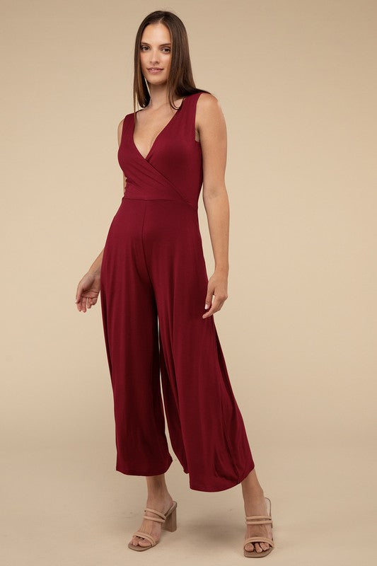 Zenana Surplice Neckline Sleeveless Jumpsuit-ZENANA-[option4]-[option5]-[option6]-[option7]-[option8]-Shop-Boutique-Clothing-for-Women-Online