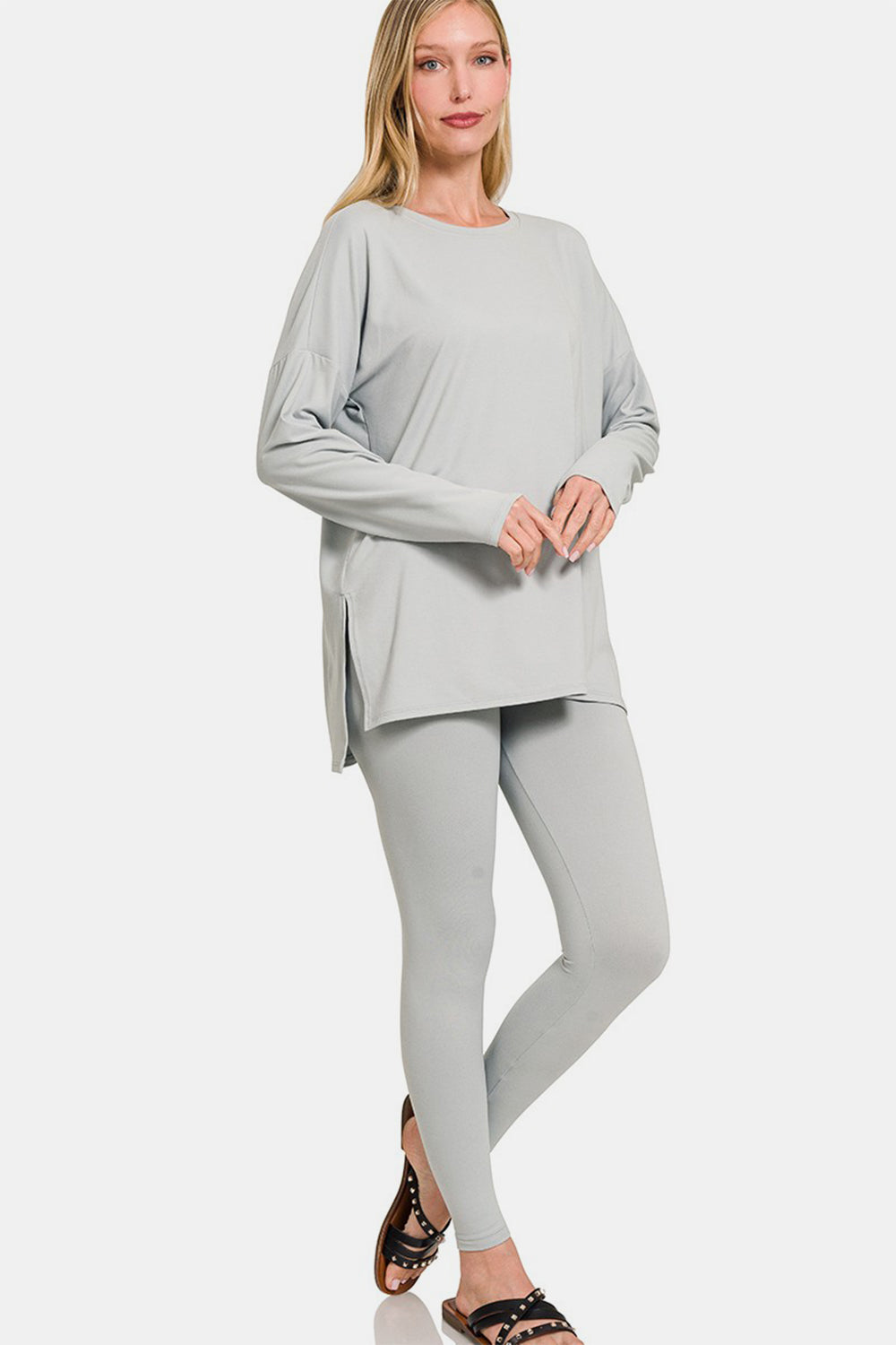 Zenana Brushed Microfiber Top and Leggings Lounge Set-Trendsi-Lt Grey-S-[option4]-[option5]-[option6]-[option7]-[option8]-Shop-Boutique-Clothing-for-Women-Online