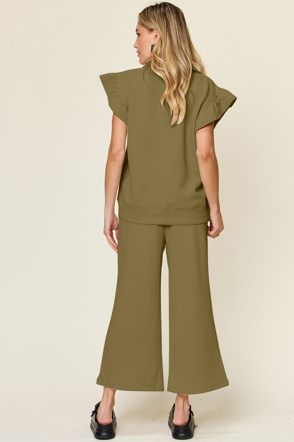 Double Take Texture Ruffle Short Sleeve Top and Drawstring Wide Leg Pants Set-Trendsi-[option4]-[option5]-[option6]-[option7]-[option8]-Shop-Boutique-Clothing-for-Women-Online