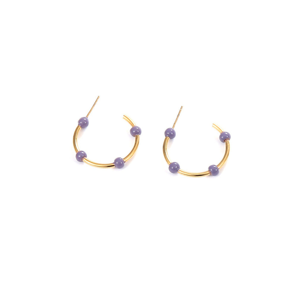 Willow Moon Retro Hand Enamel C-Shaped Hoop Earrings with Box-Hoop Earrings-Kiwidrop-Purple-[option4]-[option5]-[option6]-[option7]-[option8]-Shop-Boutique-Clothing-for-Women-Online