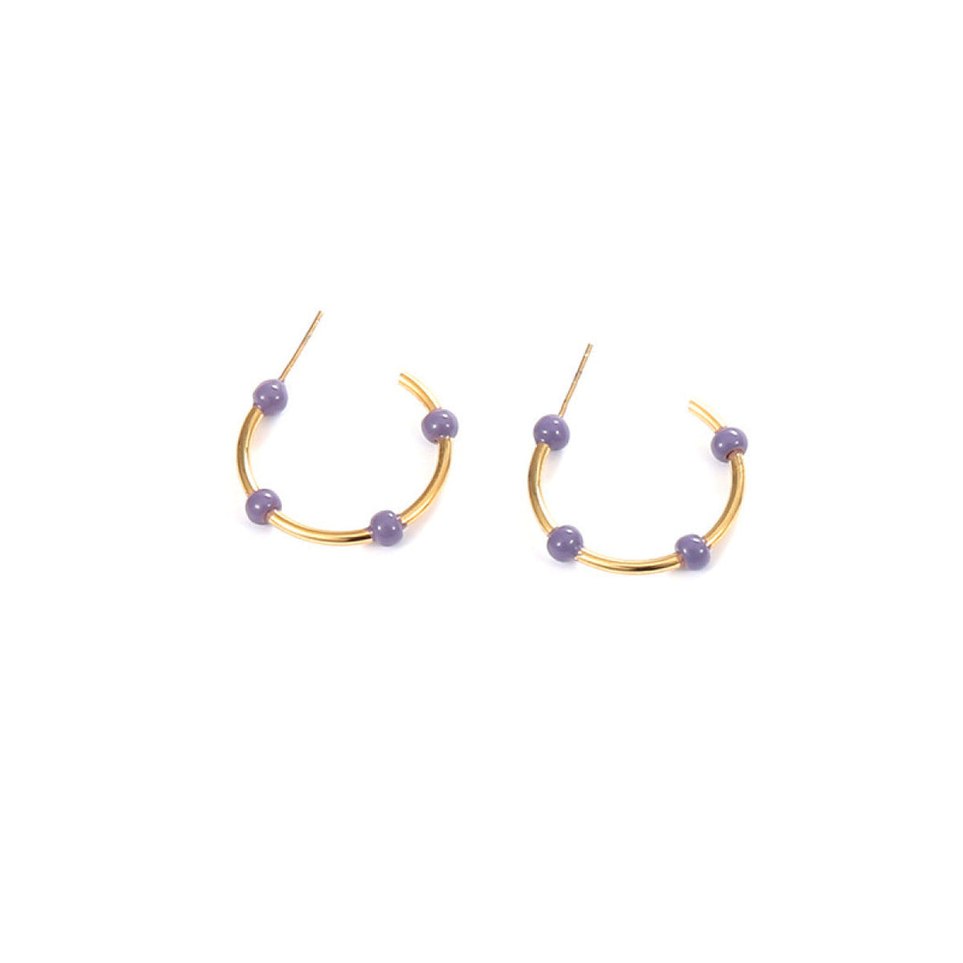 Willow Moon Retro Hand Enamel C-Shaped Hoop Earrings with Box-Hoop Earrings-Kiwidrop-Purple-[option4]-[option5]-[option6]-[option7]-[option8]-Shop-Boutique-Clothing-for-Women-Online