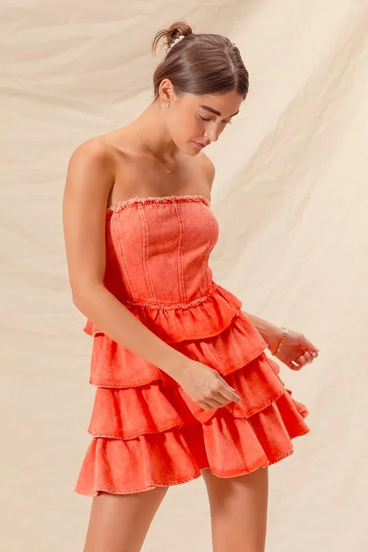 SO ME Strapless Ruffle Layered Game Day Cheer Up Dress-Dresses-Trendsi-[option4]-[option5]-[option6]-[option7]-[option8]-Shop-Boutique-Clothing-for-Women-Online