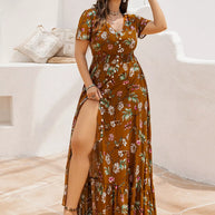 Plus Size Floral V-Neck Short Sleeve Dress-Dresses-Trendsi-[option4]-[option5]-[option6]-[option7]-[option8]-Shop-Boutique-Clothing-for-Women-Online