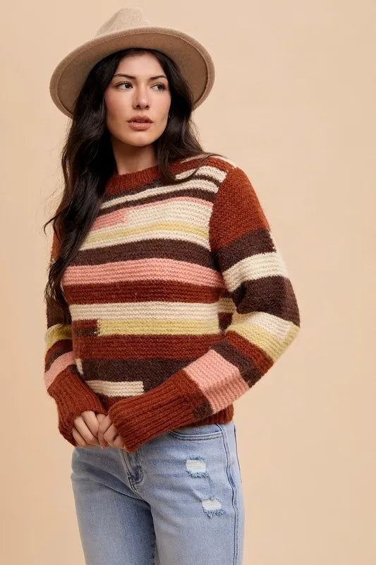 Annie Wear Color Block Round Neck Long Sleeve Sweater-Sweaters-Trendsi-[option4]-[option5]-[option6]-[option7]-[option8]-Shop-Boutique-Clothing-for-Women-Online