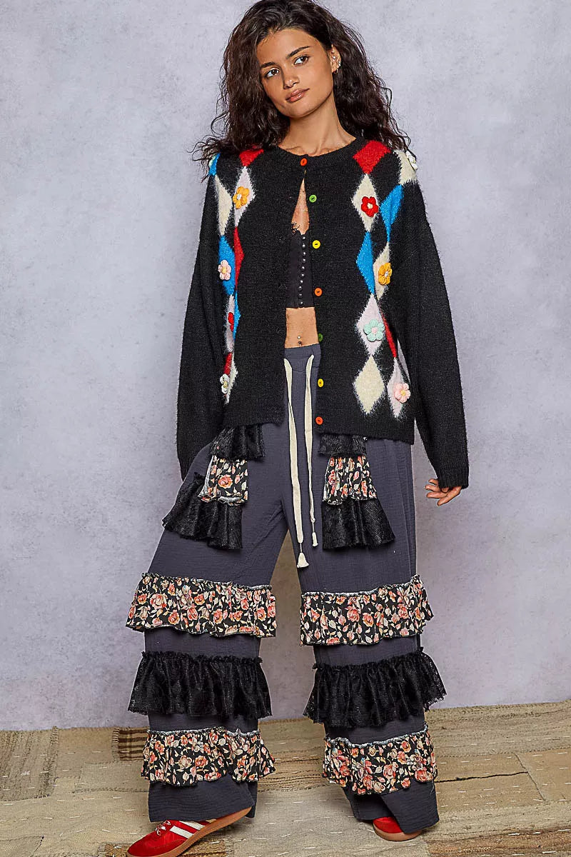 POL Button Down Diamond Pattern Round Neck Cardigan-Cardigan-Trendsi-[option4]-[option5]-[option6]-[option7]-[option8]-Shop-Boutique-Clothing-for-Women-Online