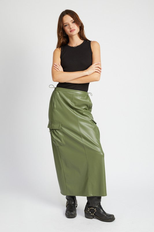 LEATHER CARGO MAXI SKIRT-Emory Park-[option4]-[option5]-[option6]-[option7]-[option8]-Shop-Boutique-Clothing-for-Women-Online