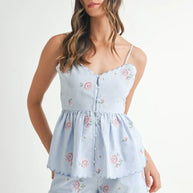 MABLE Stripe Embroidered Peplum Cami and Shorts Set-sets-Trendsi-Blue-S-[option4]-[option5]-[option6]-[option7]-[option8]-Shop-Boutique-Clothing-for-Women-Online