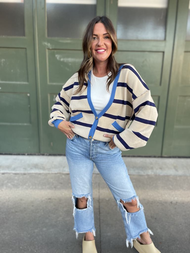 Contrast Trim Cardigan in Navy Stripe-Womens-Ave Shops-[option4]-[option5]-[option6]-[option7]-[option8]-Shop-Boutique-Clothing-for-Women-Online