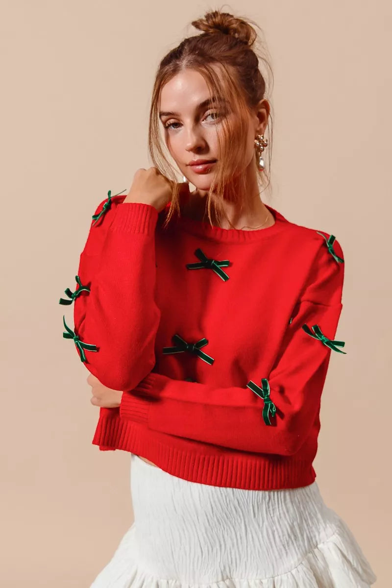 SO ME Ribbon Bow Applique Sweater-Sweaters-Trendsi-[option4]-[option5]-[option6]-[option7]-[option8]-Shop-Boutique-Clothing-for-Women-Online