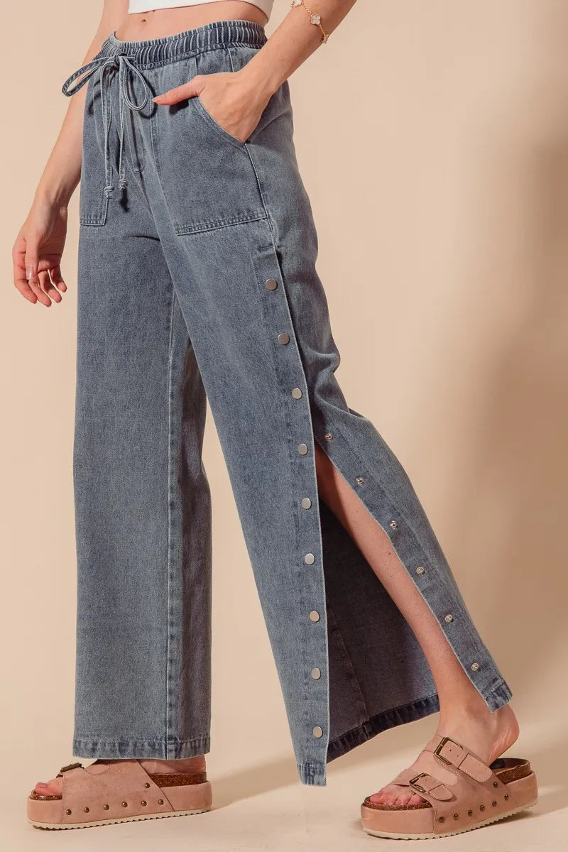 SO ME Mid Rise Drawstring Jeans with Side Snap Button-Jeans-Trendsi-[option4]-[option5]-[option6]-[option7]-[option8]-Shop-Boutique-Clothing-for-Women-Online