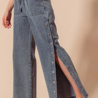 SO ME Mid Rise Drawstring Jeans with Side Snap Button-Jeans-Trendsi-[option4]-[option5]-[option6]-[option7]-[option8]-Shop-Boutique-Clothing-for-Women-Online