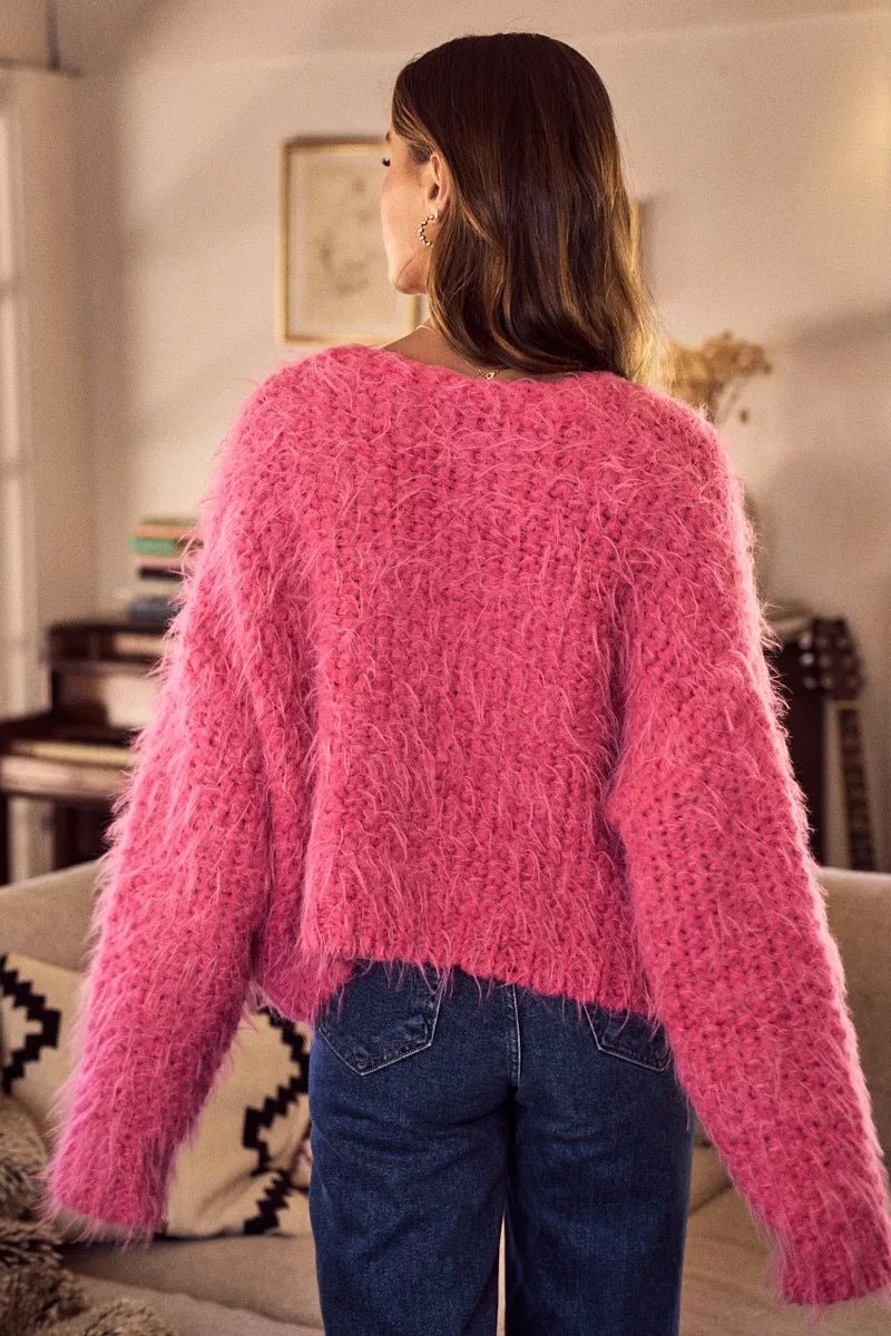 SO ME Soft Touch Hairy Loose Fit Cozy Sweater Cardigan-Cardigans-Trendsi-[option4]-[option5]-[option6]-[option7]-[option8]-Shop-Boutique-Clothing-for-Women-Online
