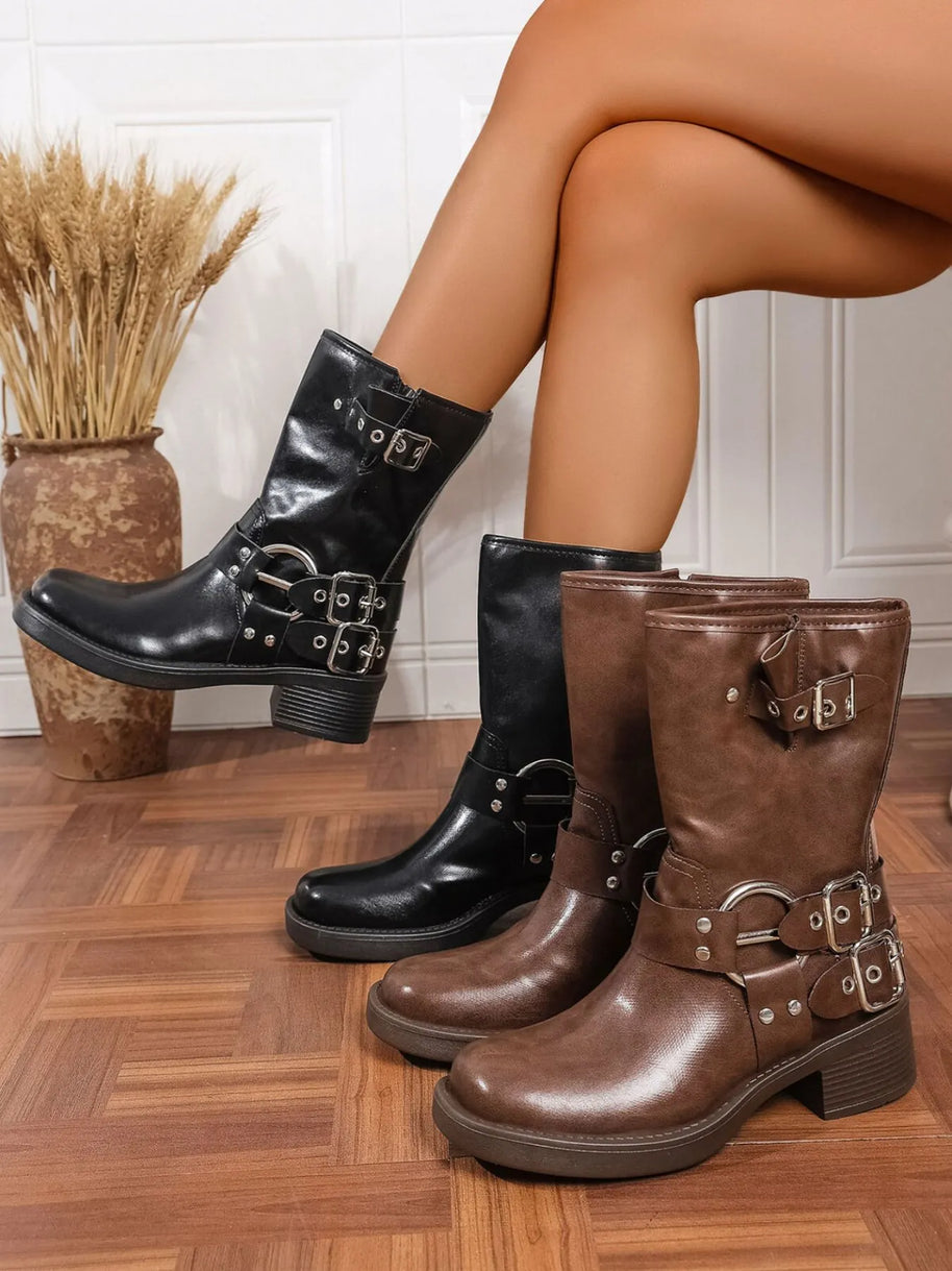 Round Toe Block Heels Boots-Boots-Trendsi-[option4]-[option5]-[option6]-[option7]-[option8]-Shop-Boutique-Clothing-for-Women-Online