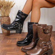 Round Toe Block Heels Boots-Boots-Trendsi-[option4]-[option5]-[option6]-[option7]-[option8]-Shop-Boutique-Clothing-for-Women-Online