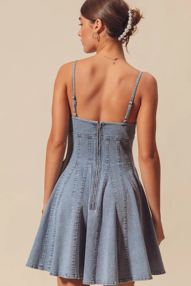 SO ME A Line Fit and Flare Denim Mini Dress-Dresses-Trendsi-[option4]-[option5]-[option6]-[option7]-[option8]-Shop-Boutique-Clothing-for-Women-Online