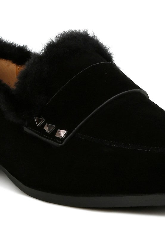 Allie Fur Trim Genuine Suede Loafers-Rag Company-[option4]-[option5]-[option6]-[option7]-[option8]-Shop-Boutique-Clothing-for-Women-Online