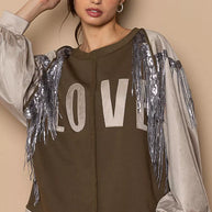POL Balloon Sleeve French Terry Sweatshirt with Sequin Tassel-Sweatshirts-Trendsi-[option4]-[option5]-[option6]-[option7]-[option8]-Shop-Boutique-Clothing-for-Women-Online