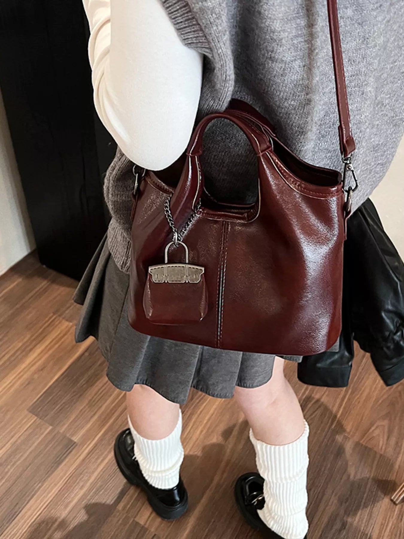 Leather Crossbody Bag with Charm-handbag-Trendsi-[option4]-[option5]-[option6]-[option7]-[option8]-Shop-Boutique-Clothing-for-Women-Online