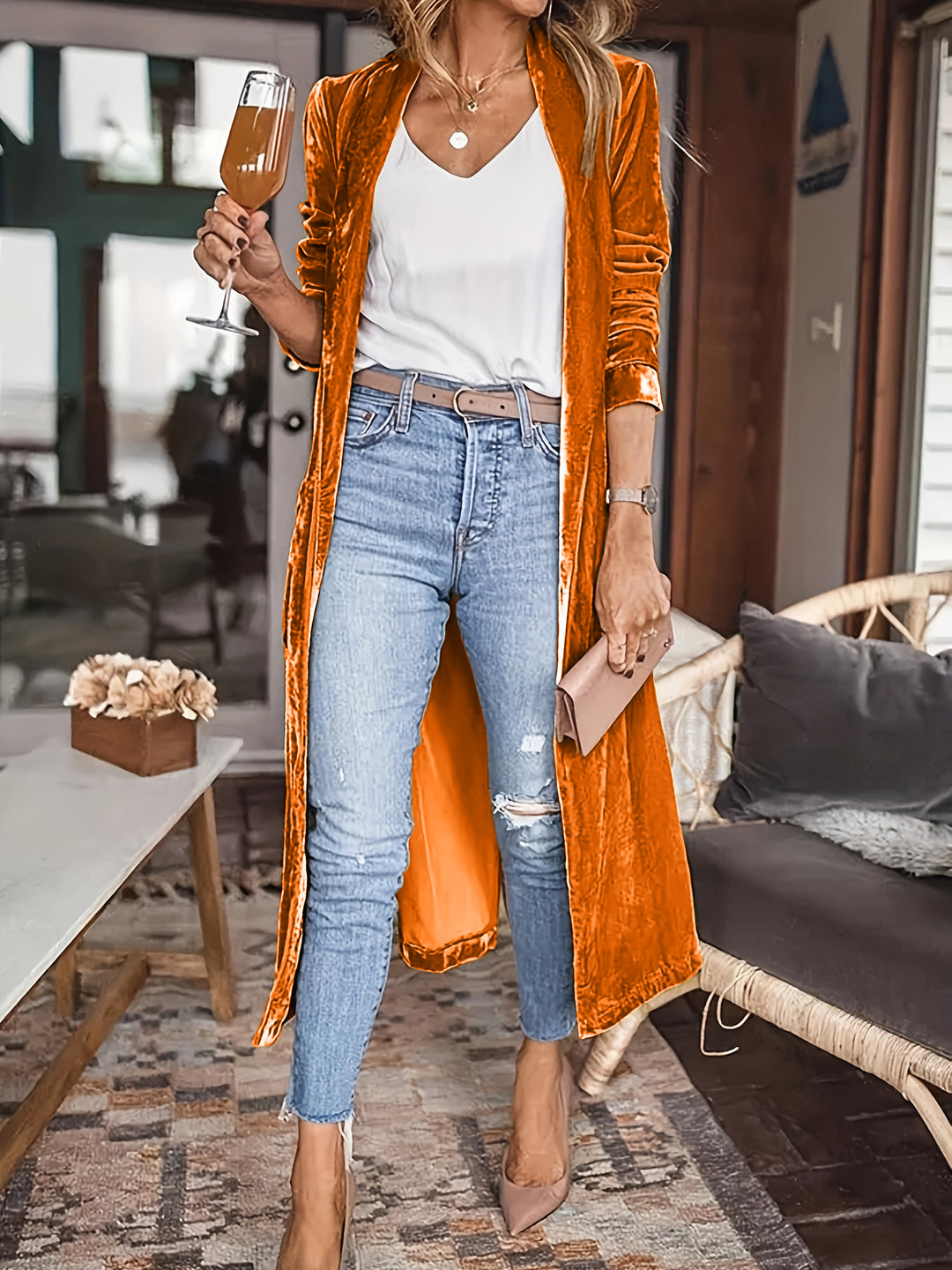 Open Front Velvet Duster - 8 Colors-Trendsi-Terracotta-S-[option4]-[option5]-[option6]-[option7]-[option8]-Shop-Boutique-Clothing-for-Women-Online