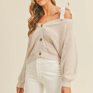 MABLE Off Shoulder Self Tie Strap Button Down Sweater-Sweaters-Trendsi-[option4]-[option5]-[option6]-[option7]-[option8]-Shop-Boutique-Clothing-for-Women-Online