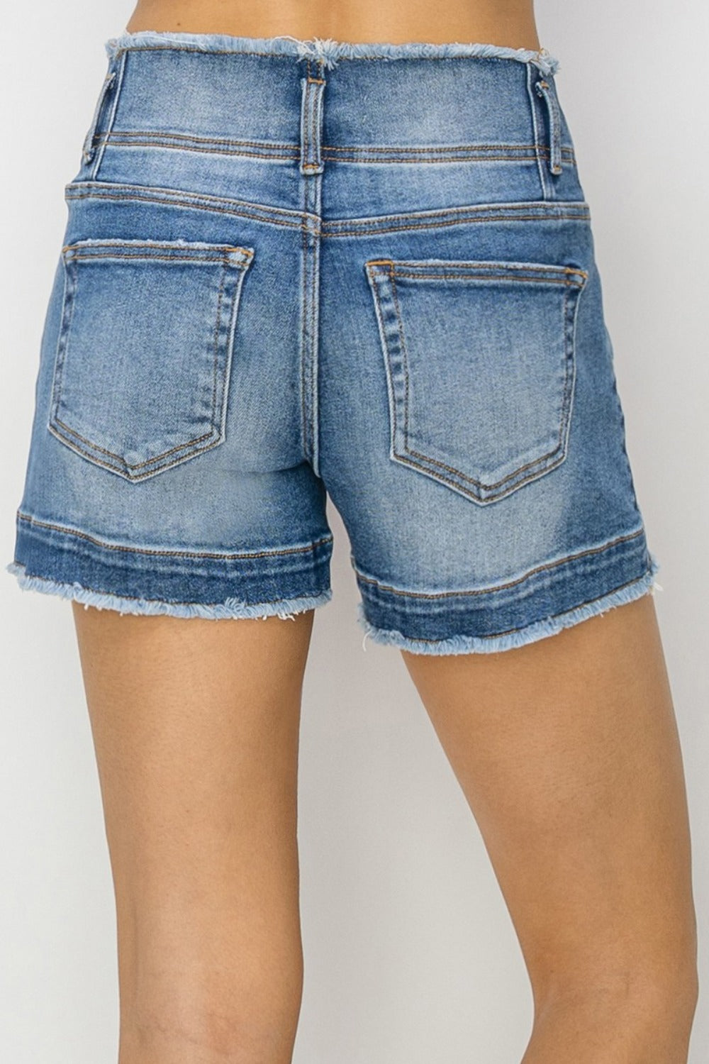 RISEN High Rise Seam Detailed Raw Edge Denim Shorts-Trendsi-[option4]-[option5]-[option6]-[option7]-[option8]-Shop-Boutique-Clothing-for-Women-Online