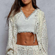 POL Floral Balloon Sleeve Hooded Lace Jacket with Stitch Detail-Jacket-Trendsi-Cream-S-[option4]-[option5]-[option6]-[option7]-[option8]-Shop-Boutique-Clothing-for-Women-Online