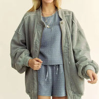 Davi & Dani Exposed Seam Zip Up Dropped Shoulder Jacket-Jacket-Trendsi-[option4]-[option5]-[option6]-[option7]-[option8]-Shop-Boutique-Clothing-for-Women-Online