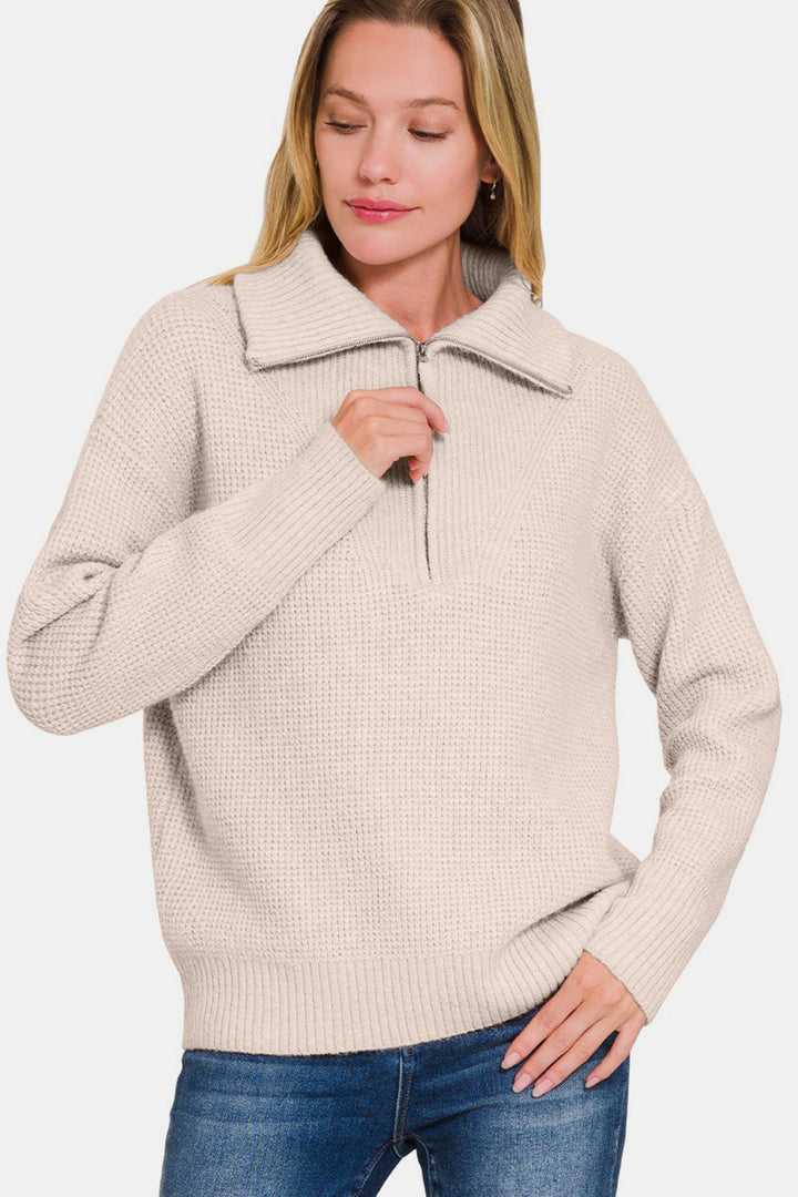 Zenana Half Zip Long Sleeve Sweater-Trendsi-[option4]-[option5]-[option6]-[option7]-[option8]-Shop-Boutique-Clothing-for-Women-Online