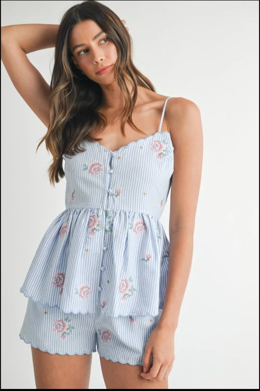 MABLE Stripe Embroidered Peplum Cami and Shorts Set-sets-Trendsi-[option4]-[option5]-[option6]-[option7]-[option8]-Shop-Boutique-Clothing-for-Women-Online