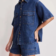 Button Up Short Sleeve Top and Shorts Denim Set-Sets-Trendsi-[option4]-[option5]-[option6]-[option7]-[option8]-Shop-Boutique-Clothing-for-Women-Online