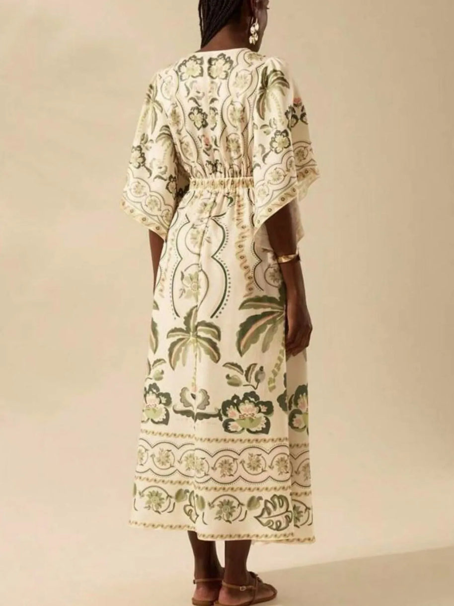 Palm Print V-Neck Midi Dress-Dresses-Trendsi-[option4]-[option5]-[option6]-[option7]-[option8]-Shop-Boutique-Clothing-for-Women-Online